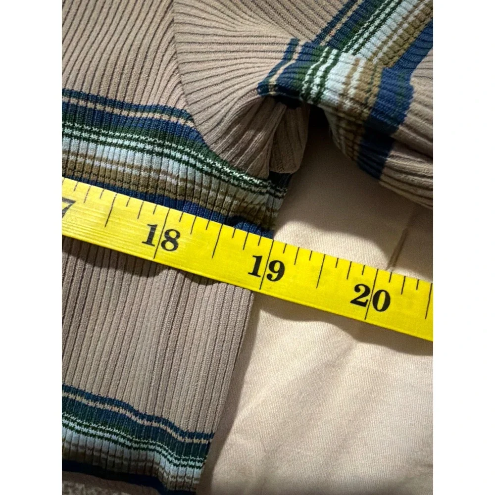 Tiny Tribe Australia Kids Ribbed Striped T-Shirt Tan Blue Green Size 12 NEW